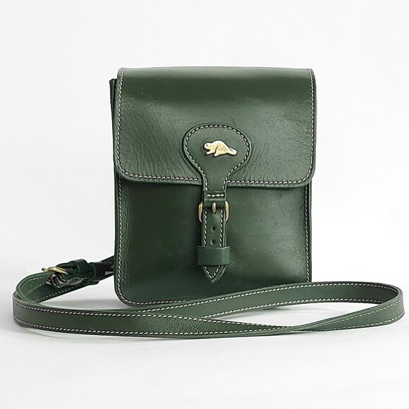 🦫🇨🇦Roots Vintage Rectangular Army Green Raw Leather Crossbody - Picture 2 of 10